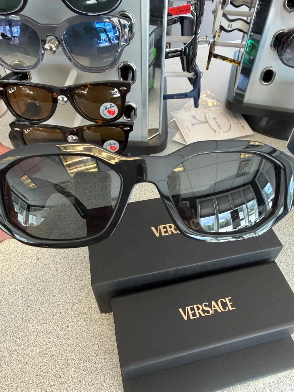 Versace Black Men’s Sunglasses with Geometric Frame